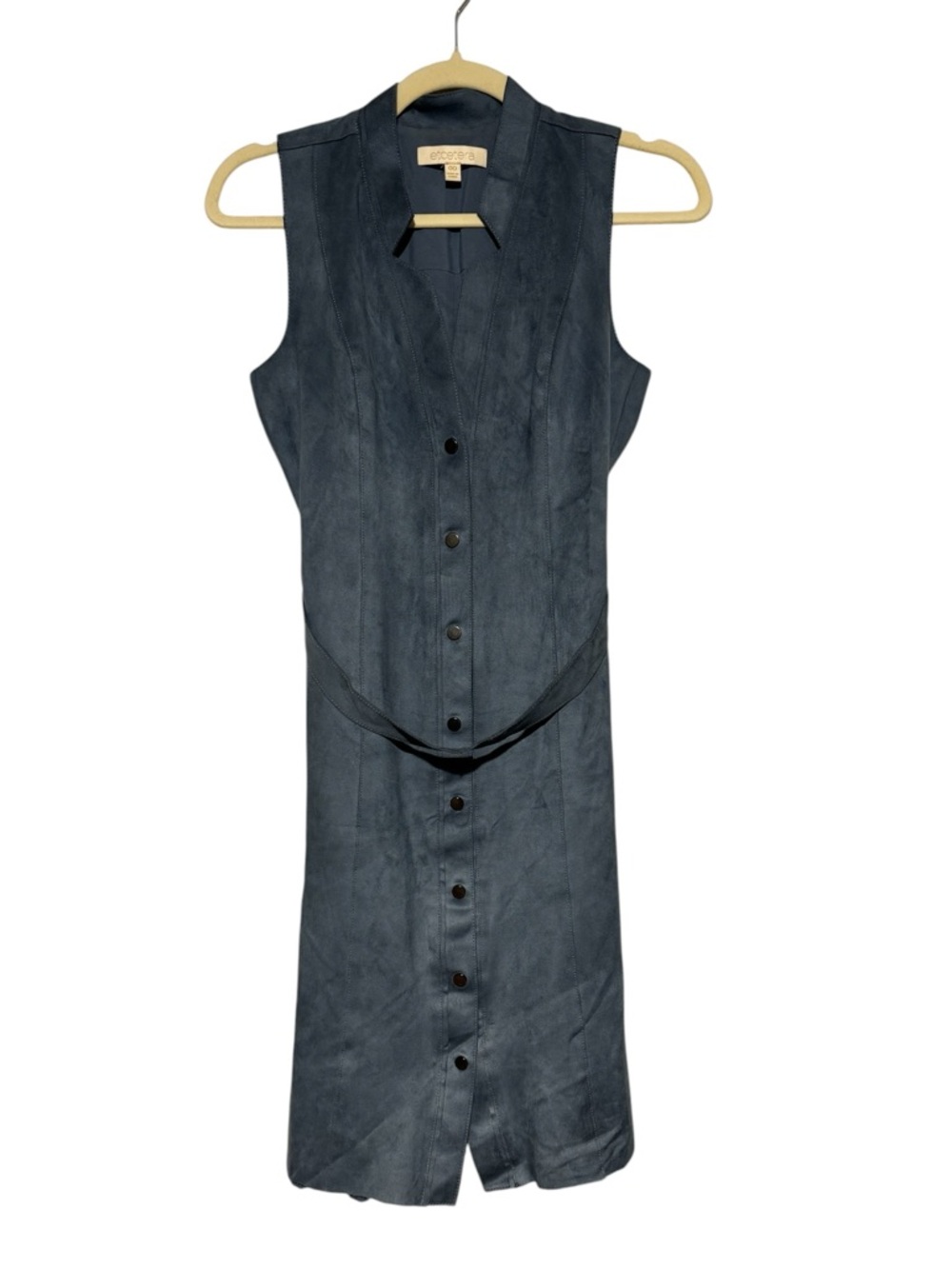Etcetera Blue Faux Suede Dress Size 00 Button Front Belted Office Fall Modest